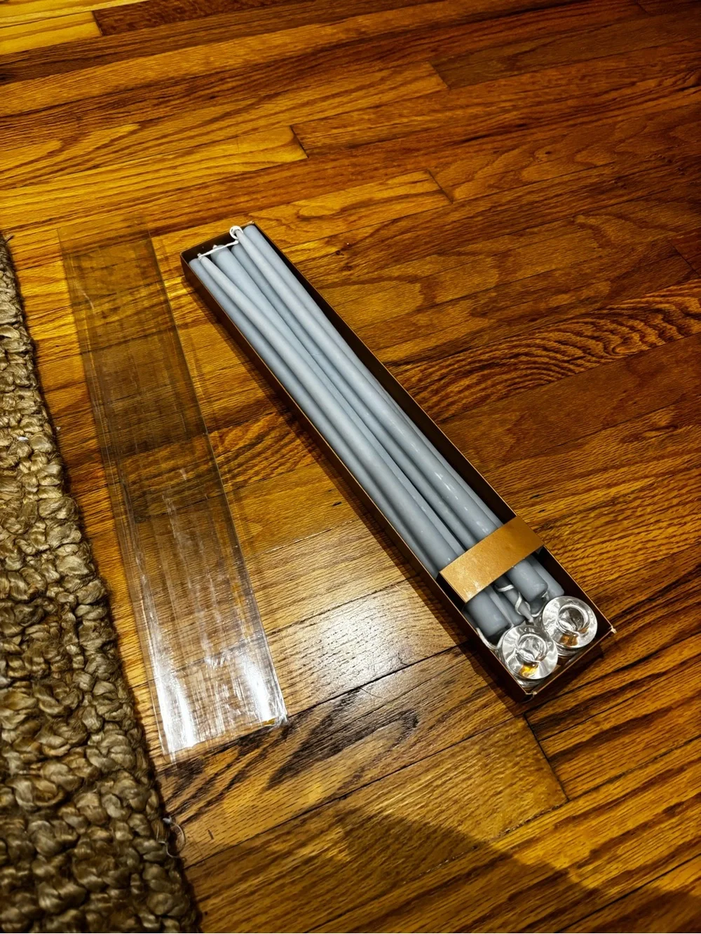 10 blue Taper Candles with 2 bases